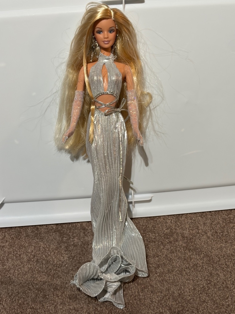 Barbie Blonde Doll in Silver Metallic Evening Gown